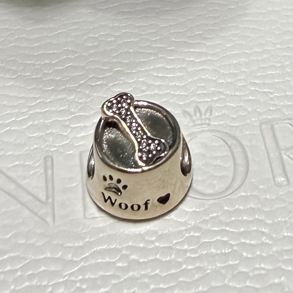 Pandora Silver Dog Charm with Bone CZ Design